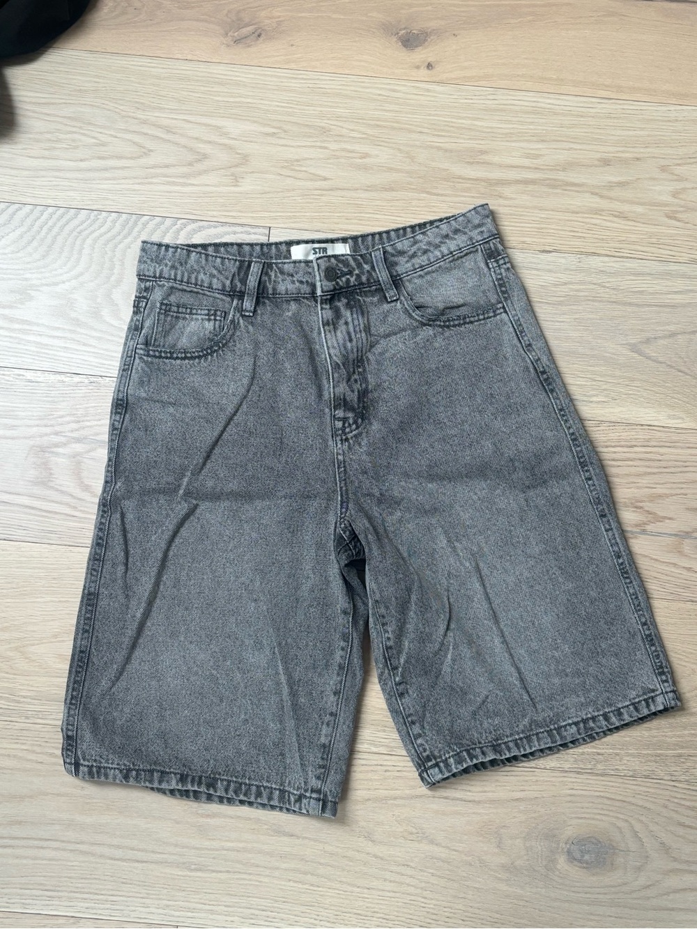 stradivarius Gray Washed Denim Bermuda Shorts